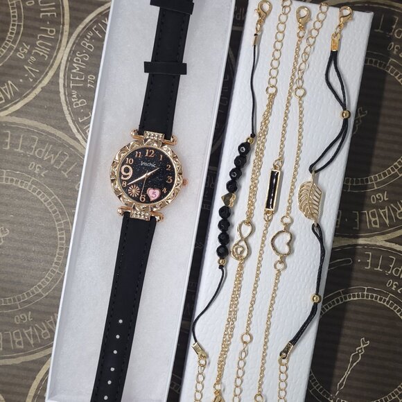NWOT | 6pc | Sparkling Heart Quartz Watch & Bracelet Set - Picture 3 of 6